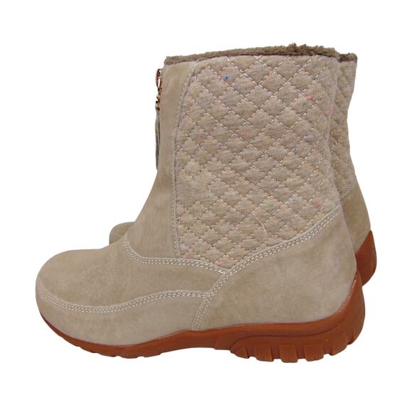 Propet Delaney Mid Zip Boots 6 NWT 6W Wide Quilted Tan Sand NWT Mid Calf Suede - Picture 2 of 8